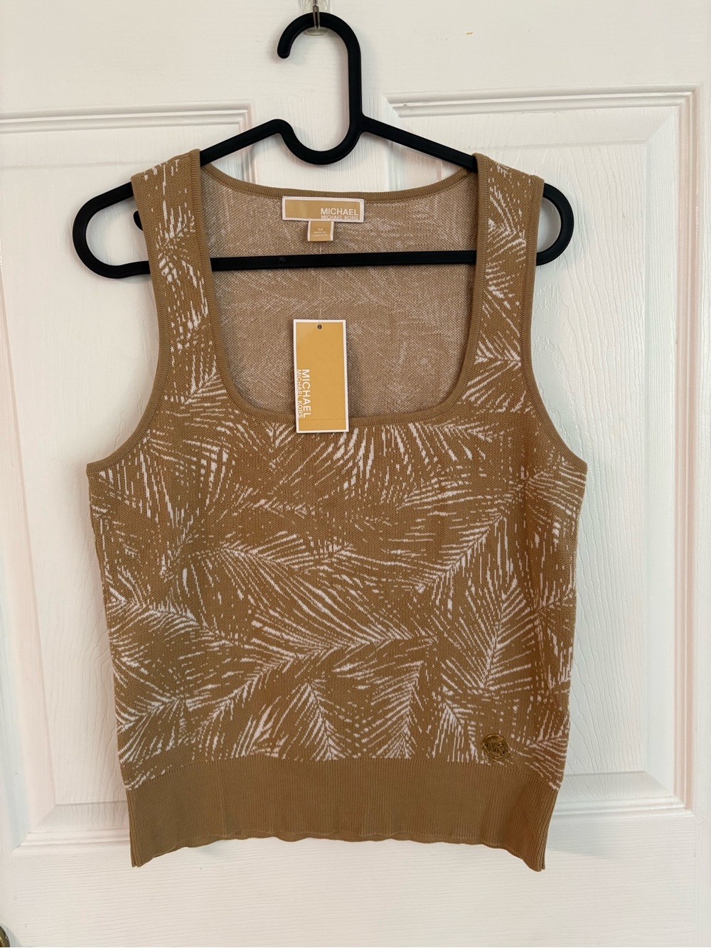 Michael Kors Tan and White Palm-Print Knit Sweater Tank